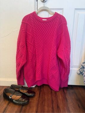 Aritzia Sunday Best Peggy Sweater - Magenta Cable Knit